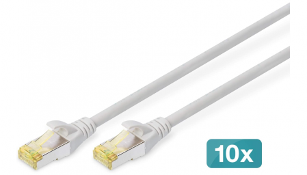 Set 10 x Cablu de retea DIGITUS LAN Cat 6A - 0,5m RJ45, Ecranat S / FTP, gri [1]