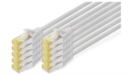 Retelistica & Supraveghere - Set 10 x Cablu de retea DIGITUS LAN Cat 6A - 0,5m RJ45, Ecranat S / FTP, gri