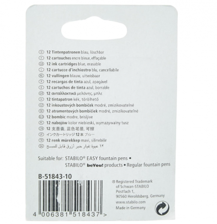 Set 12 patroane cerneala Stabilo, albastru [1]