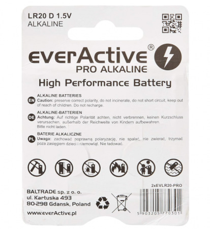 Set 2 baterii alcaline EverActive D, Pro Alcaline Mono LR20 R20 1.5V [1]