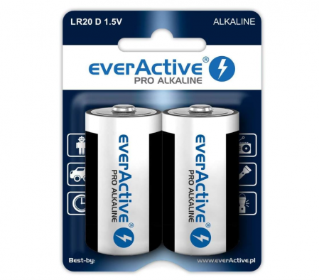 TV, Audio & Foto - Set 2 baterii alcaline EverActive D, Pro Alcaline Mono LR20 R20 1.5V