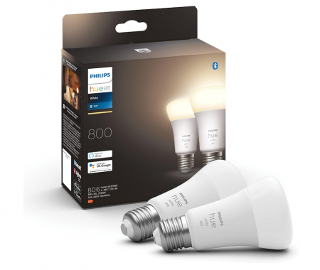 Corpuri iluminat - Set 2 becuri inteligente Philips Hue E27, 60W, 806 lumeni