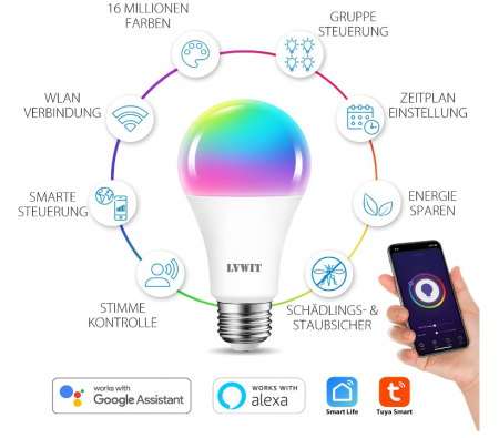 Set 2 Becuri LED Smart WiFi 12W, RGB, A70, E27, 1521LM [2]