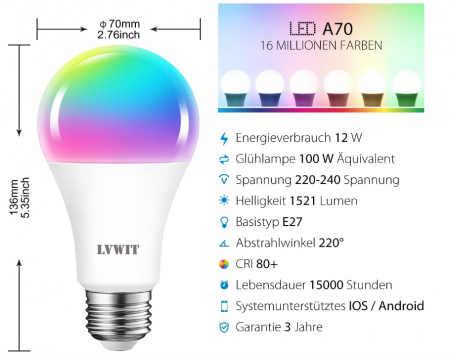 Set 2 Becuri LED Smart WiFi 12W, RGB, A70, E27, 1521LM [1]