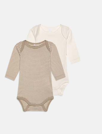 Imbracaminte si Incaltaminte copii - Set 2 body-uri pentru bebelusi NAME IT NBNBODY, alb/bej, varsta 4-6 luni, marime 68