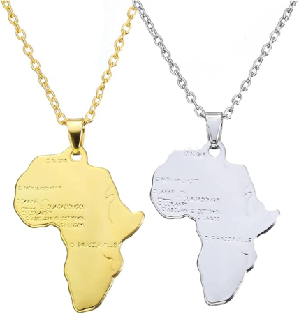 Bijuterii - Set 2 coliere cu pandantiv cu harta Africii, 55 cm, auriu + argintiu