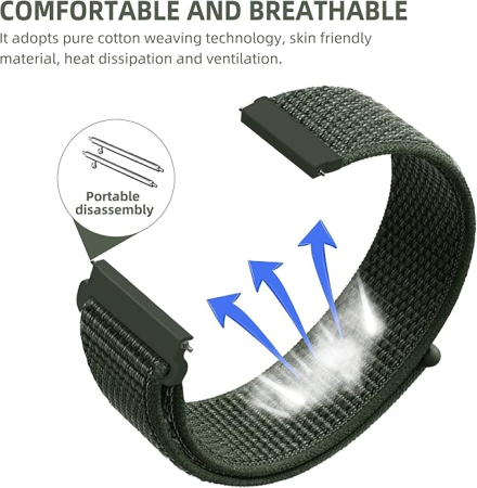 Set 2 curele de ceas din nailon Beifon, reglabile, 22 mm, negru + verde army [4]