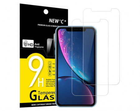 Folii protectie telefoane - Set 2 Folii de protectie pentru ecran din sticla securizata NEW'C pentru iPhone 11, iPhone XR, duritate 9H
