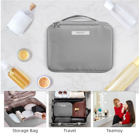 Set 2 genți de machiaj pentru călătorii MAKEUP BEAUTY, gri [1]