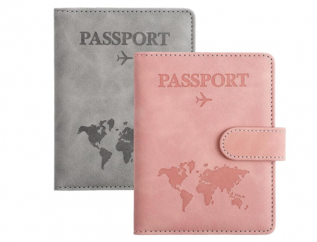 Articole Voiaj - Set 2 huse pentru pasaport Camptrip, blocare RFID, 15 x 11 x 1.5 cm, roz/gri