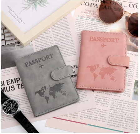 Set 2 huse pentru pasaport Camptrip, blocare RFID, 15 x 11 x 1.5 cm, roz/gri [4]