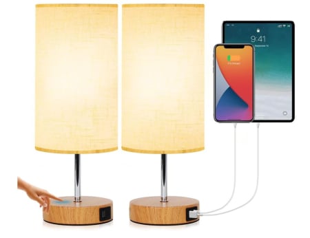 Casa, Gradina & Bricolaj - Set 2 lampi de noptiera LED Allesin, soclu bec E27, 2 porturi USB