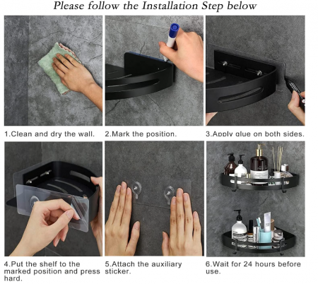 Set 2 rafturi colt baie Bituocs, cu 4 carlige, negru, din otel inoxidabil [3]