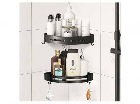 Set 2 rafturi colt baie Bituocs, cu 4 carlige, negru, din otel inoxidabil [0]