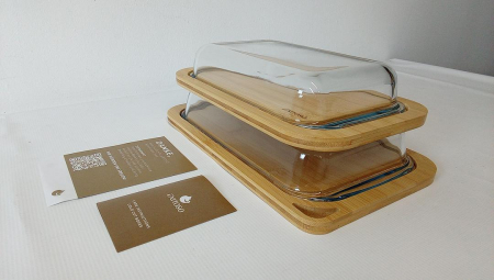 Set 2 Recipiente depozitare alimente pentru frigider Exitoso, din lemn si sticlă [1]