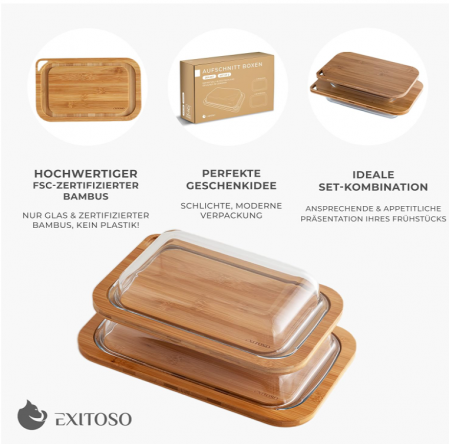 Set 2 Recipiente depozitare alimente pentru frigider Exitoso, din lemn si sticlă [5]