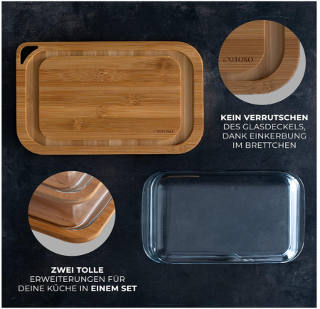 Set 2 Recipiente depozitare alimente pentru frigider Exitoso, din lemn si sticlă [7]