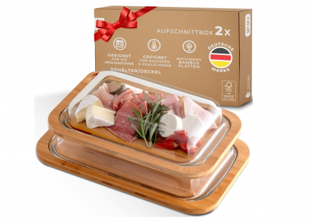 Bucatarie & Servire - Set 2 Recipiente depozitare alimente pentru frigider Exitoso, din lemn si sticlă