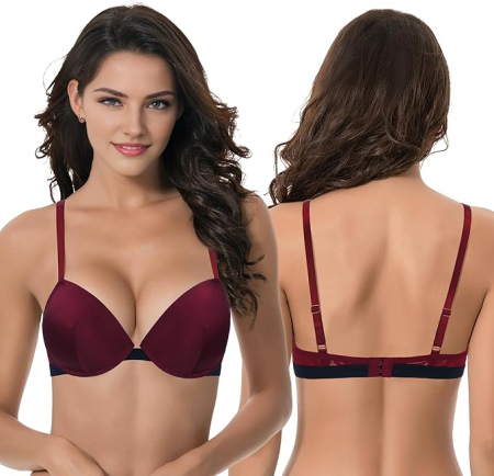Set 2 sutiene push-up Curve Muse, cu sarma, visiniu si crem, 75F [4]