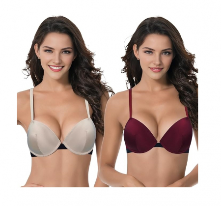 Fashion - Set 2 sutiene push-up Curve Muse, cu sarma, visiniu si crem, 75F