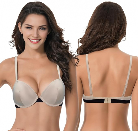 Set 2 sutiene push-up Curve Muse, cu sarma, visiniu si crem, 75F [2]