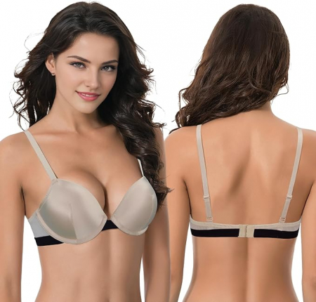 Set 2 sutiene push-up Curve Muse, cu sarma, visiniu si crem, 75F [3]