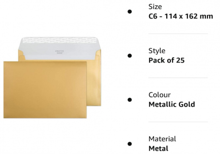 Set 25 plicuri Blake Creative Shine C5 162x229mm 130g/m² (45313) Aur metalic [2]