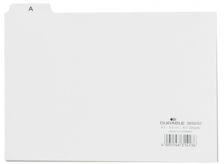 Set 25 separatoare A5, file imprimate A-Z, Alb, fabricat din PVC [1]