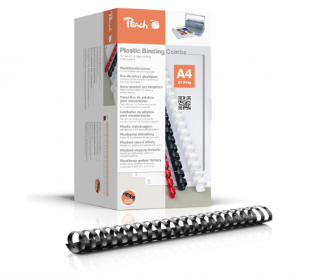 Tehnica de birou - Set 25 Spirale de indosariere din plastic Peach PB444-02, A4, 44 mm, 440 Foi, Negru