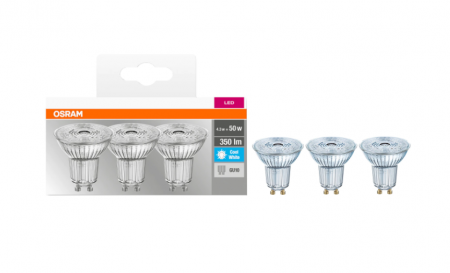 Casa, Gradina & Bricolaj - Set 3 becuri LED Osram Base Par16 50, GU10, 4.3W (50W), 350 lm, temperatura lumina (4000K)