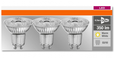 Set 3 becuri LED Osram cu bază GU10, înlocuitor pentru 50W, alb cald 2700 Kelvin [2]