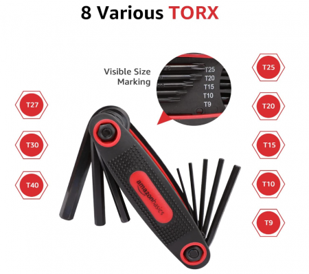 Set 3 chei hexagonale pliabile Amazon Basics, metrice/SAE/stea [3]