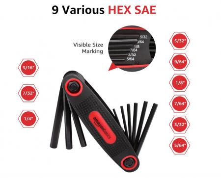 Set 3 chei hexagonale pliabile Amazon Basics, metrice/SAE/stea [1]