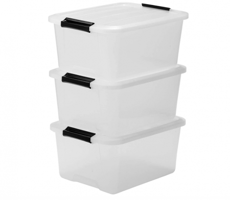 Set 3 cutii de depozitare Iris Ohyama TB-15, cu cleme, stivuibile, 15L [0]