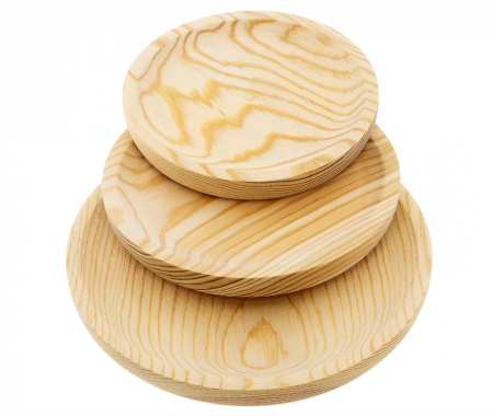 Vesela - Set 3 Farfurii din lemn PoPproduct de 22, 18 si 16 cm diametru, realizate manual în Galicia