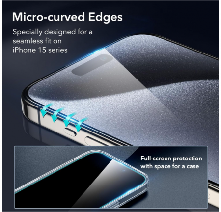 Set 3 folii de protecție pentru ecran + o folie de protectie camere ESR pentru iPhone 15 Pro Max [3]