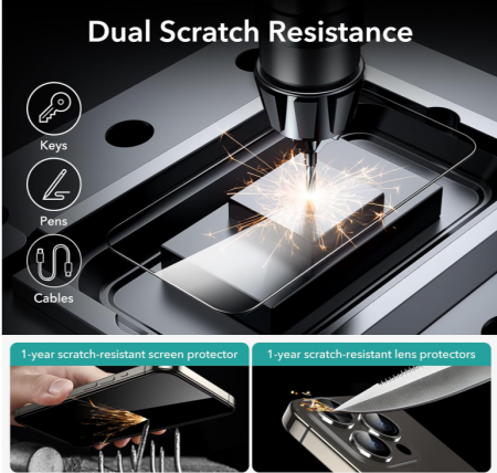 Set 3 folii de protecție pentru ecran + o folie de protectie camere ESR pentru iPhone 15 Pro Max [6]