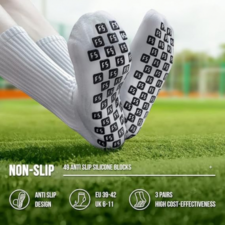 Set 3 perechi de soseste pentru fotbal Gohanny, anti-alunecare, alb, 35-39 [2]