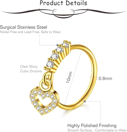 Set 3 piercing-uri pentru nas Mayhoop 20G, auriu [4]