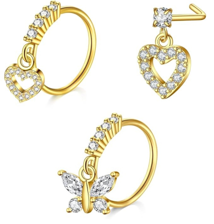 TOATE PRODUSELE - Set 3 piercing-uri pentru nas Mayhoop 20G, auriu