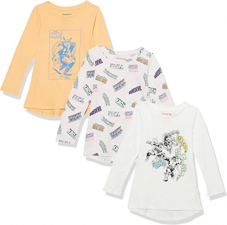 Imbracaminte si Incaltaminte copii - Set 3 tricouri Amazon Essentials pentru fete cu Marvel, Marimea 3T-4T (3-4 ani)