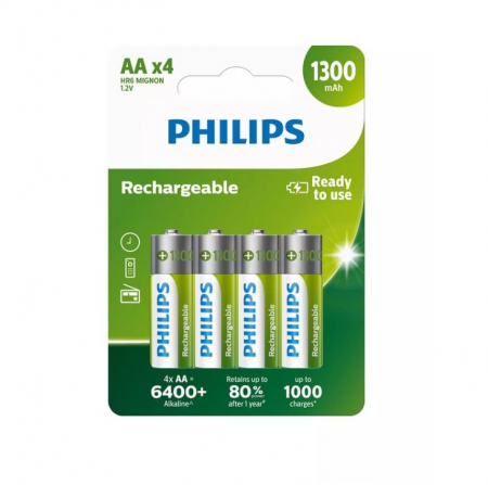 TV, Audio & Foto - Set 4 baterii reîncărcabile AA Philips, 1300mAh