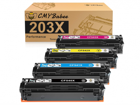 Imprimante, Scanere & Consumabile - Set 4 Cartușe toner CMYBabee HP 203X CF540X 203A CF540A CF541X CF542X CF543X pentru imprimanta HP Color Laserjet Pro MFP M281fdw M281fdn M280nw M254nw M254dw M254cdn M281fdw