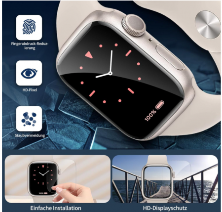 Set 4 folii protecție de sticlă securizată pentru Apple Watch Series 7/8 41 mm [6]