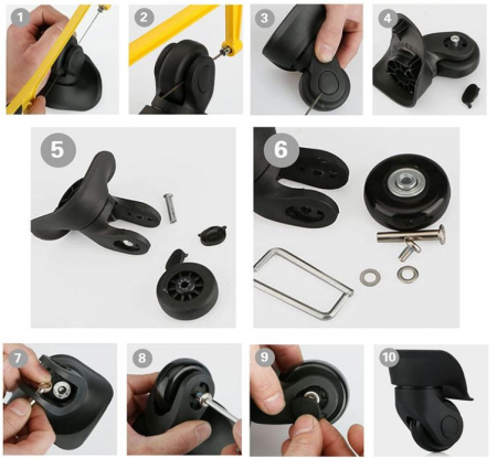 Set 4 roti de schimb pentru valiza Heedpeiur, cu accesorii, 50 x 18 mm, negru [6]