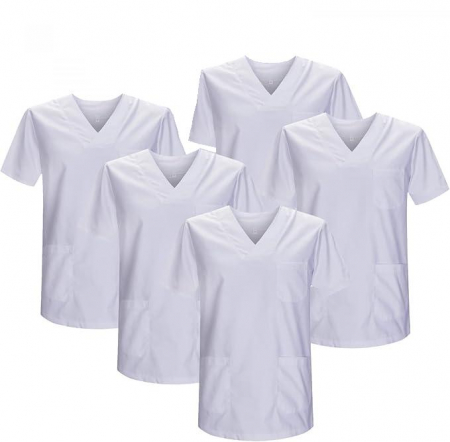 Imbracaminte femei - Set 5 bluze medicale MISEMIYA, cu maneca scurta, unisex, alb, L