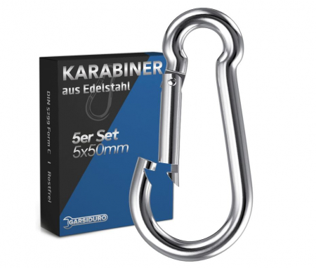 Set 5 carlig carabina profesional GARSIDURO, din oțel inoxidabil DIN 5299, 5x50 mm [0]