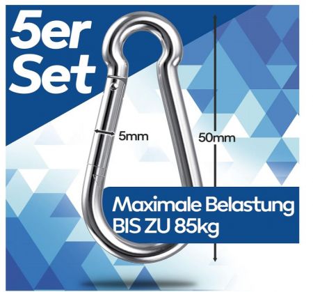 Set 5 carlig carabina profesional GARSIDURO, din oțel inoxidabil DIN 5299, 5x50 mm [1]