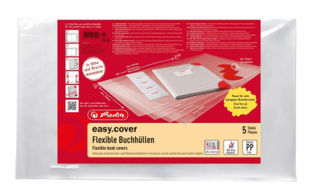 Gaming, Carti & Birotica - Set 5 coperti Herlitz 50014750 de plastic, 58.5 x 34 cm + 5 etichete si 24 protectii pentru colturi