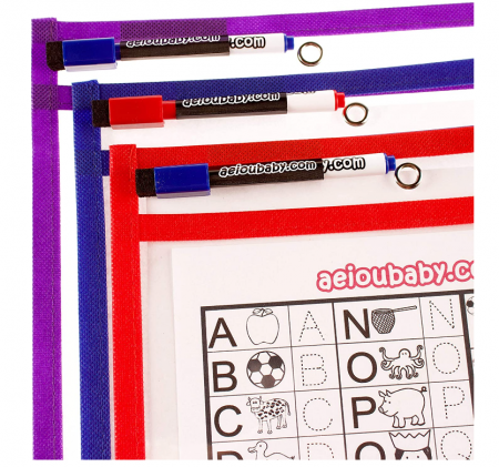 Set 5 Coperți pentru foi de lucru reutilizabile, Hârtie A4, 5 markere, 1 radiera, 1 balon [4]